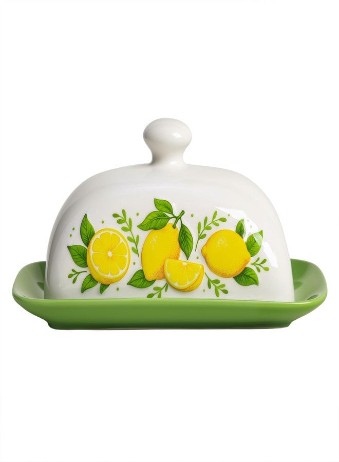 Sizikato Classic Porcelain Butter Dish with Lid, Cute Lemon Pattern - Image 1