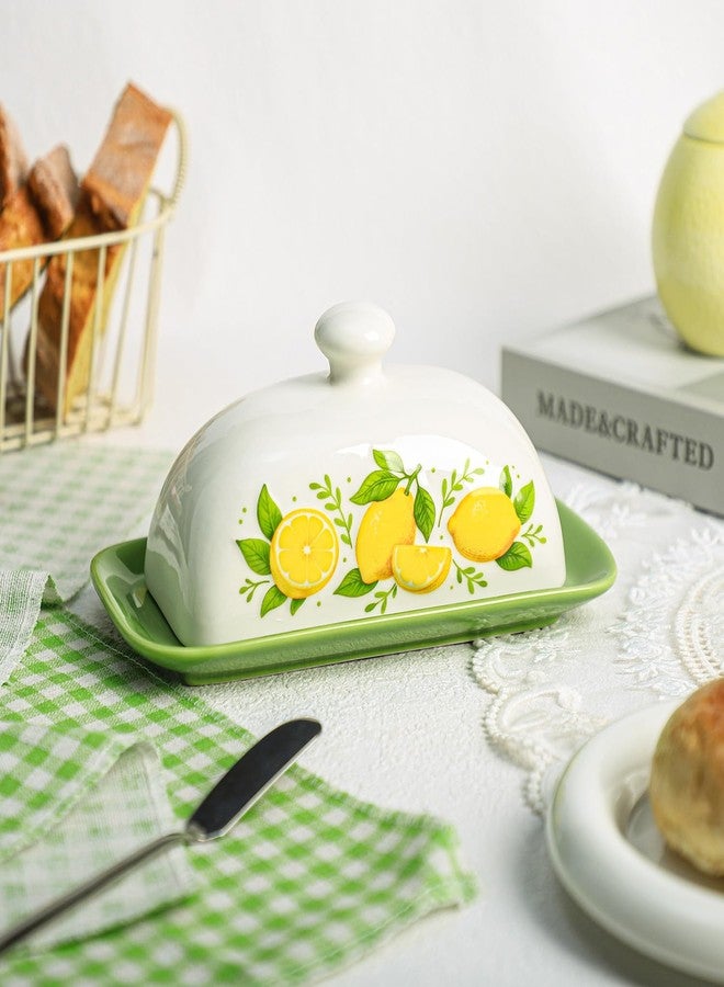 Sizikato Classic Porcelain Butter Dish with Lid, Cute Lemon Pattern - Image 5