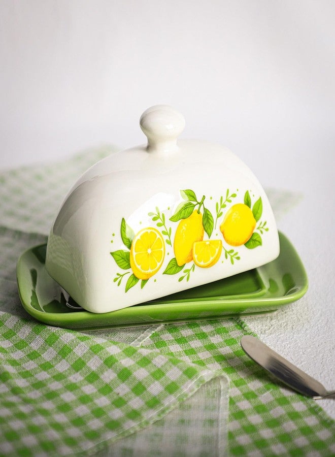 Sizikato Classic Porcelain Butter Dish with Lid, Cute Lemon Pattern - Image 3