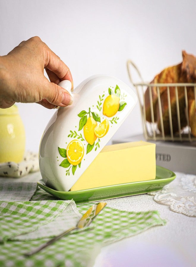 Sizikato Classic Porcelain Butter Dish with Lid, Cute Lemon Pattern - Image 2