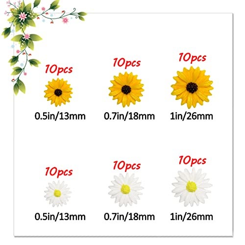 glacely 120pcs Mini Resin Bee Daisy Flowers Decor and Ladybugs Embellishments, Including 30 Pcs Tiny Resin Ladybug 30 Pcs Bee and 60 Pcs Sunflower Decorations for DIY Craft Cloth Pen Box Home Decor - Image 5