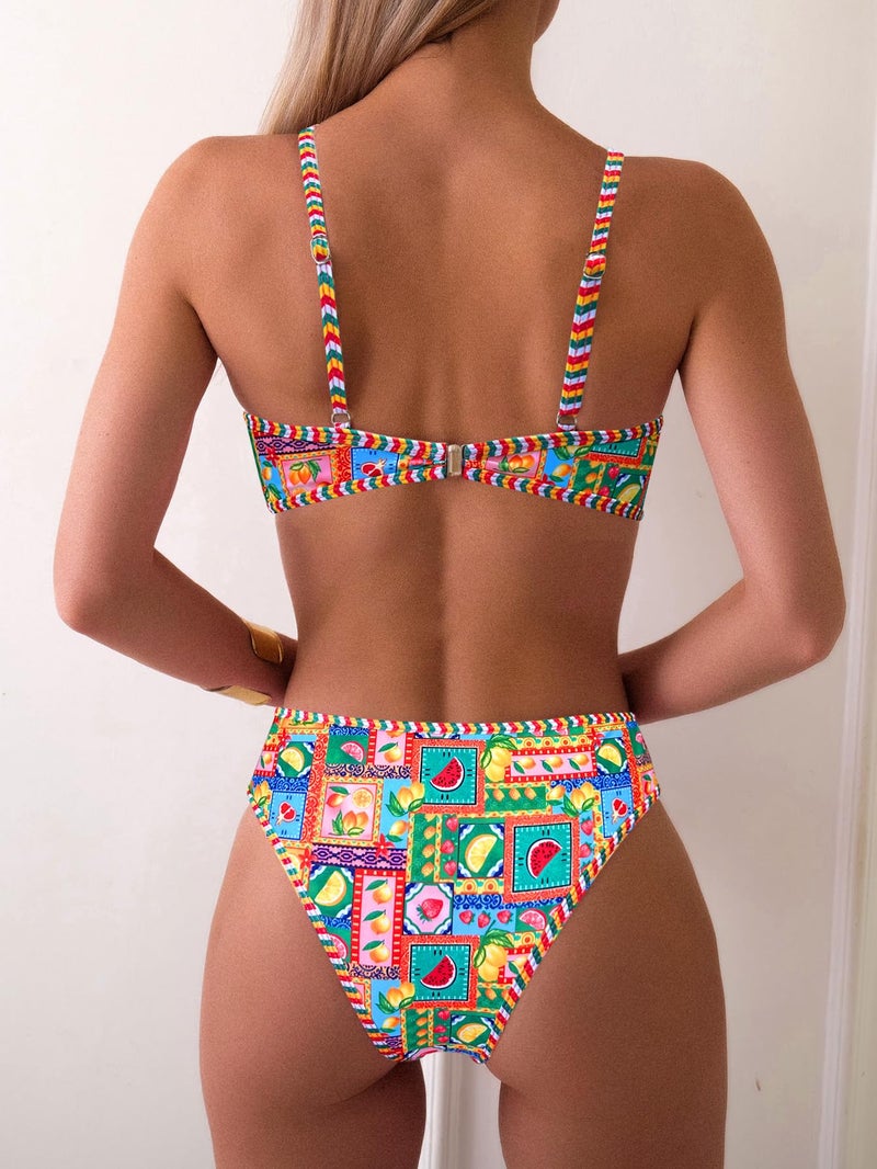 Fanuerg Women's Triangle Bikini Sets O Ring Linked Two Piece Swimsuits Floral Printed Cheeky Bathing Suit Lemon Fruit Print S - Image 2