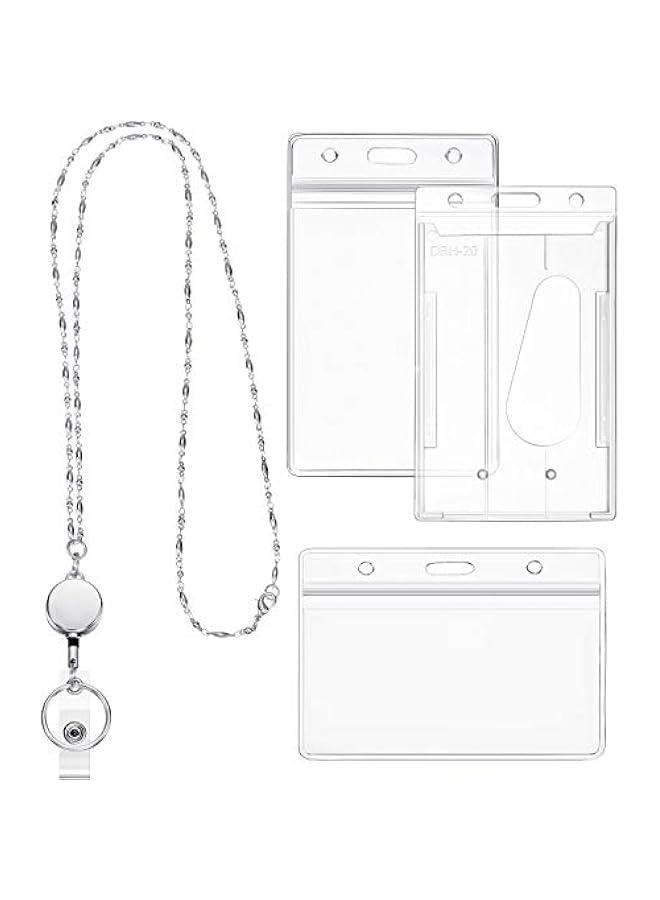 Arabest Stainless Steel Necklace Retractable Badge Reel Lanyard with ID Holder and Name Badge Clip for Women Teacher (Silver)  - Image 1