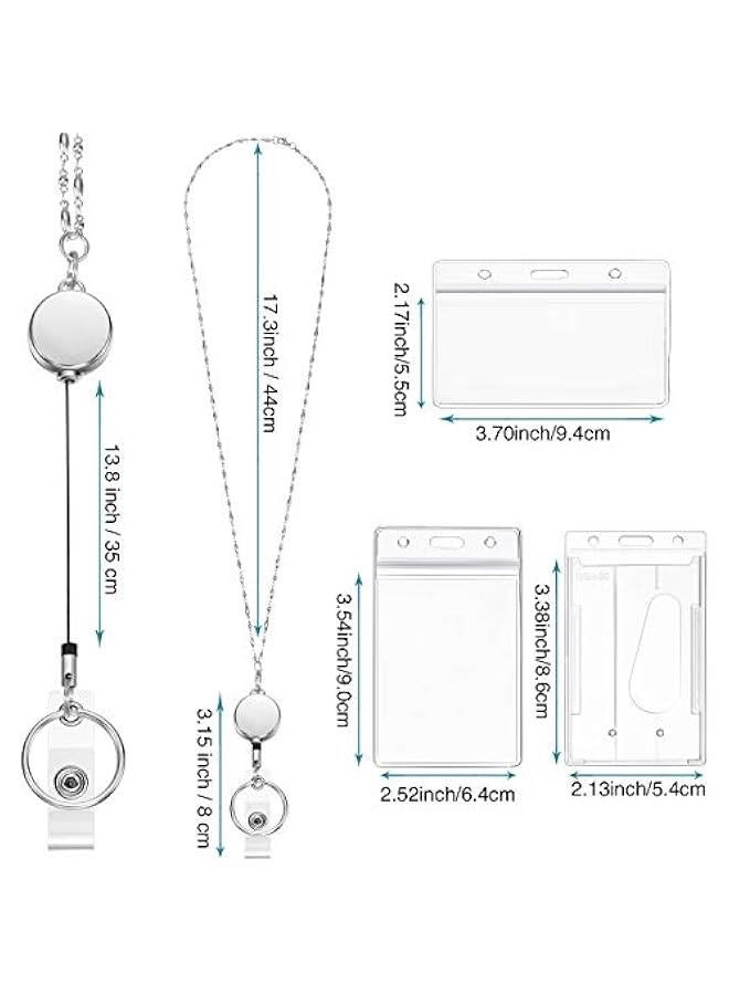 Arabest Stainless Steel Necklace Retractable Badge Reel Lanyard with ID Holder and Name Badge Clip for Women Teacher (Silver)  - Image 2