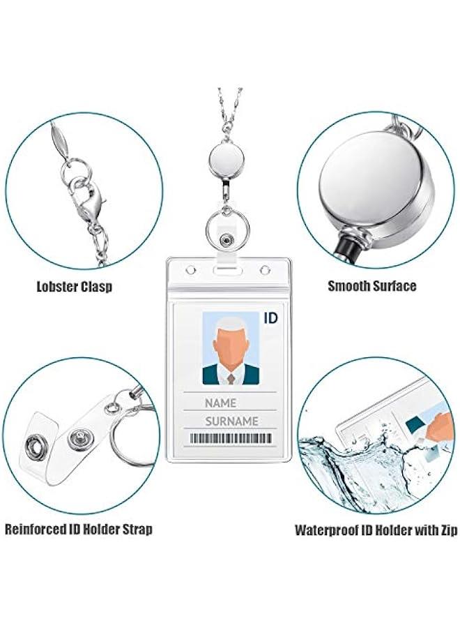 Arabest Stainless Steel Necklace Retractable Badge Reel Lanyard with ID Holder and Name Badge Clip for Women Teacher (Silver)  - Image 3