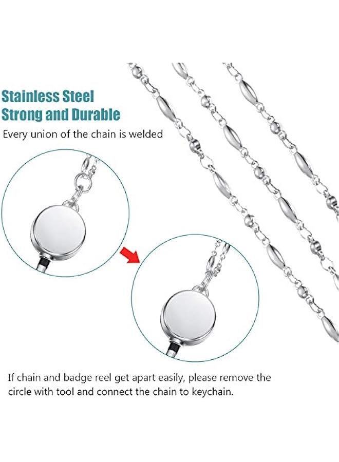 Arabest Stainless Steel Necklace Retractable Badge Reel Lanyard with ID Holder and Name Badge Clip for Women Teacher (Silver)  - Image 4