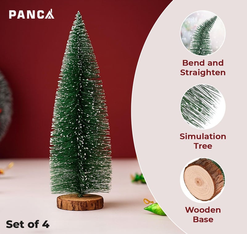 PANCA Mini Christmas Trees 10 cm | Snow Flocked Bottle Brush Pine Trees with Wooden Base | Tabletop Xmas Decoration for Home, Cake Table, Crafts, DIY Village & Party Décor (Set of 4) - Image 4
