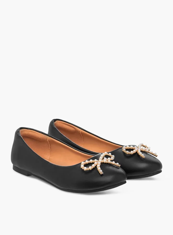 Little Missy Girls Bow Accent Slip-On Ballerina Shoes