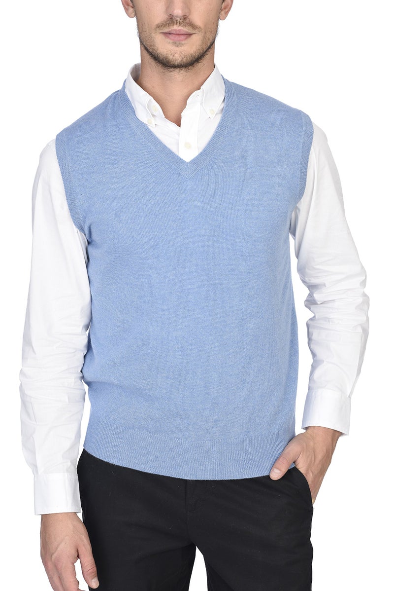 State Cashmere Sleeveless Sweater Vest - V-Neck Pullover for Men Made with 100% Pure Cashmere Sourced from Inner Mongolia Goats - Soft, Lightweight & Versatile - (Bella Blue, Medium) - Image 4