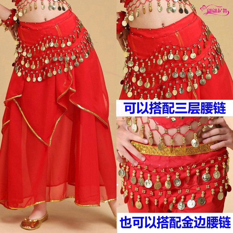 New Children'S Indian Dance Table Performance Clothing Children'S Ethnic Style Xinjiang Dance Belly Dance Skirt Phnom Penh Chiffon Skirt - Image 3