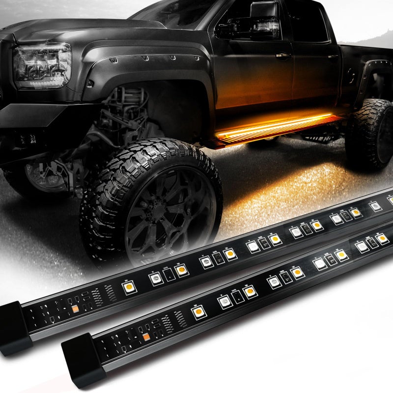 OPT7 Sidekick 78 Running Board Lights 2PCS LED Strips wAmber Turn Signal DRL White Courtesy Light for Extended Crew Cab Trucks Pickup Trailer