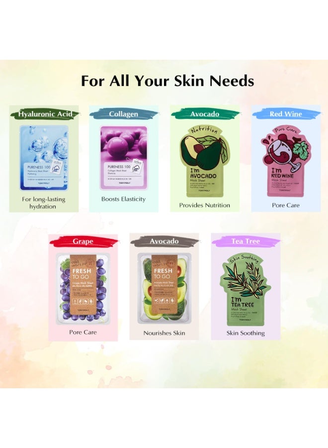 Tonymoly Glow Anywhere Face Sheet Mask| Pack of 7|Sheet Face Mask for Glowing Skin|Facial Mask With Essence| Soothes Skin Irritation, Refines Pores & Skin Radiance|Sheet Mask Combo - Image 2