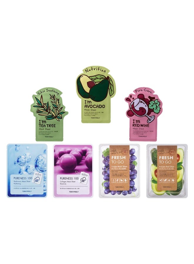 Tonymoly Glow Anywhere Face Sheet Mask| Pack of 7|Sheet Face Mask for Glowing Skin|Facial Mask With Essence| Soothes Skin Irritation, Refines Pores & Skin Radiance|Sheet Mask Combo - Image 1