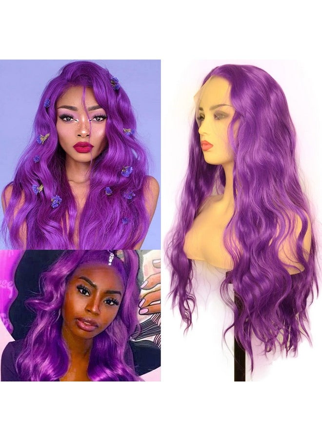 BLUPLE - Luple Purple Lace Front Wigs Long Body Wave Heat Resistant Free Part 22 Inch Synthetic Hair Replacement Wigs For Women Cosplay Party Show - Image 1
