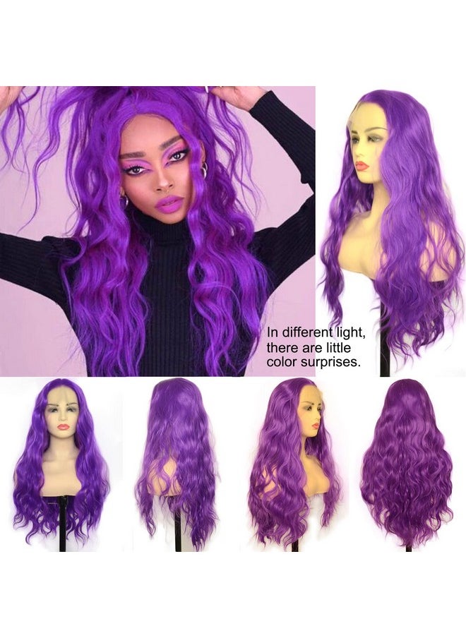 BLUPLE - Luple Purple Lace Front Wigs Long Body Wave Heat Resistant Free Part 22 Inch Synthetic Hair Replacement Wigs For Women Cosplay Party Show - Image 1