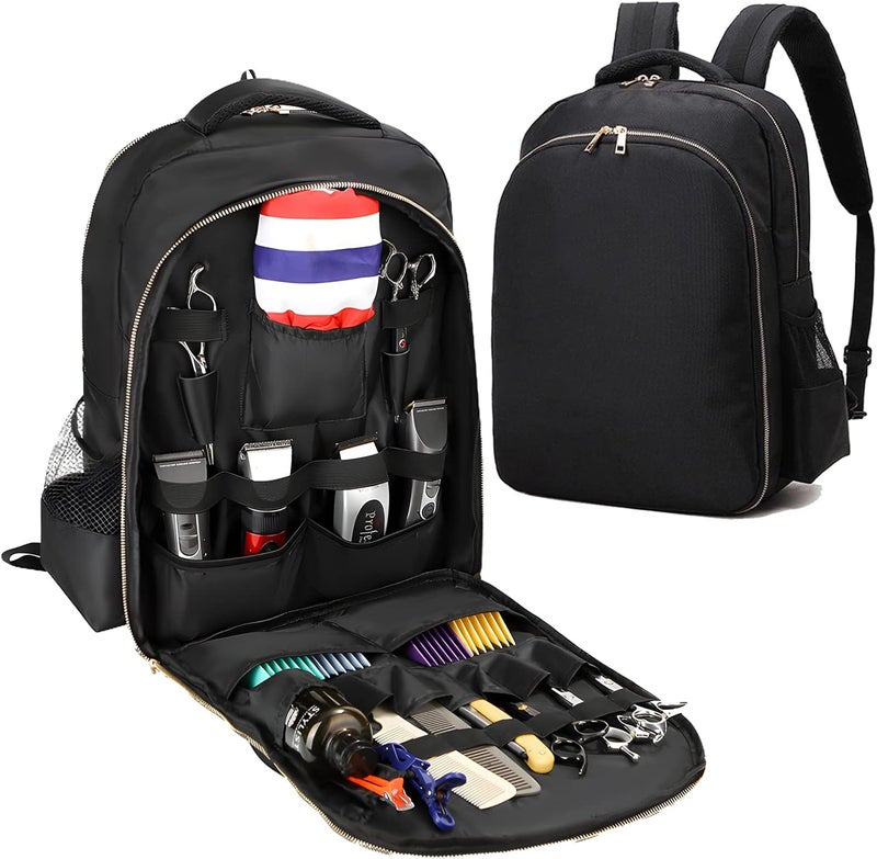AIHOPESTO Barber Travel Backpack (Black, 17.7 x 12.6 x 7.5 inches), Air Cushion Design, Waterproof, High Capacity for Clippers and Supplies 