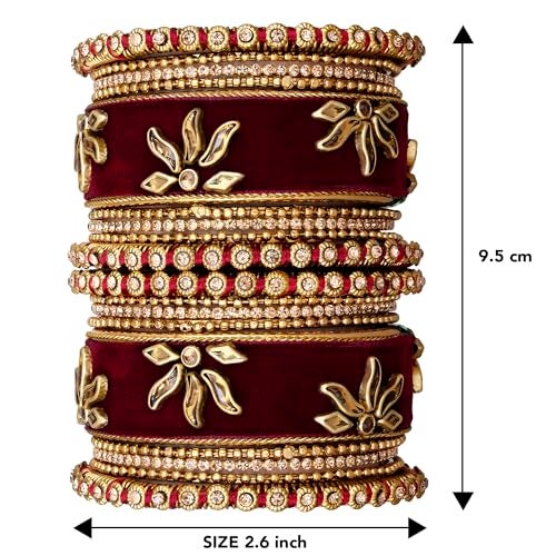 Peora Combo of Velvet Chuda Bangles Gift Set for Women Maroon & Green 2.6" - Image 5