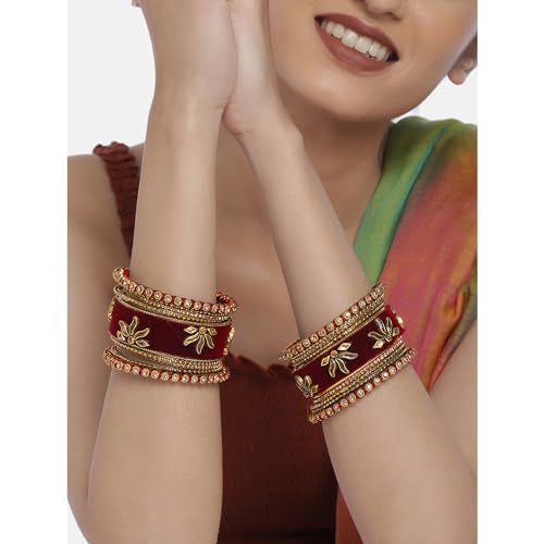 Peora Combo of Velvet Chuda Bangles Gift Set for Women Maroon & Green 2.6" - Image 3
