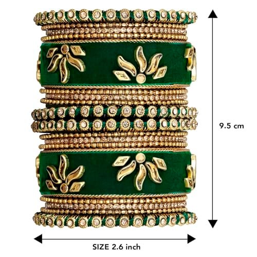 Peora Combo of Velvet Chuda Bangles Gift Set for Women Maroon & Green 2.6" - Image 4