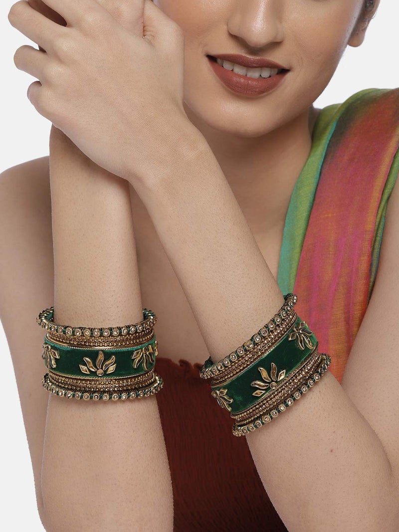 Peora Combo of Velvet Chuda Bangles Gift Set for Women Maroon & Green 2.6" - Image 2