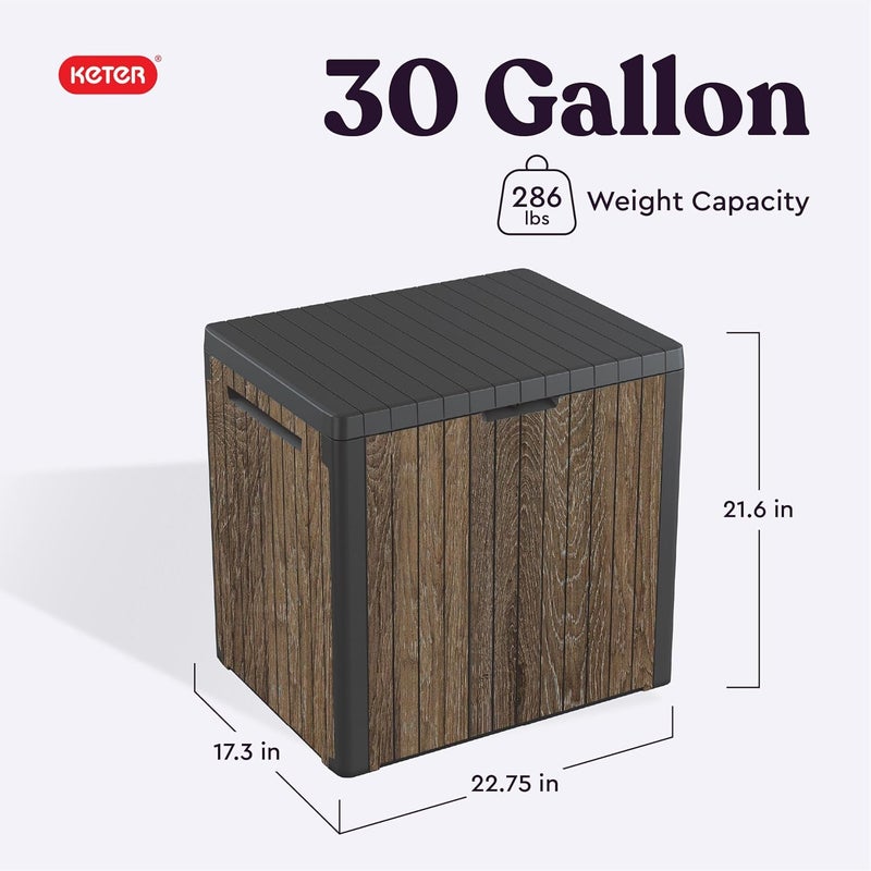 Keter Signature Everwood 30 Gallon Resin Outdoor Storage Box and Patio Furniture Side Table for Pool and Garden Accessories, Walnut - Image 2