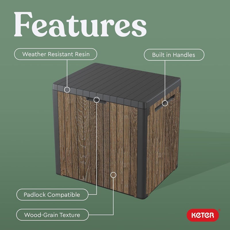 Keter Signature Everwood 30 Gallon Resin Outdoor Storage Box and Patio Furniture Side Table for Pool and Garden Accessories, Walnut - Image 4