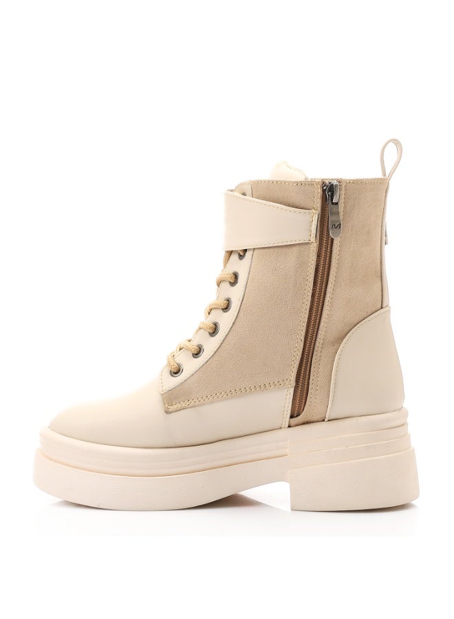 ICE CLUB Decorative buckle Mid Heel Ankle Boots - Beige - Image 3