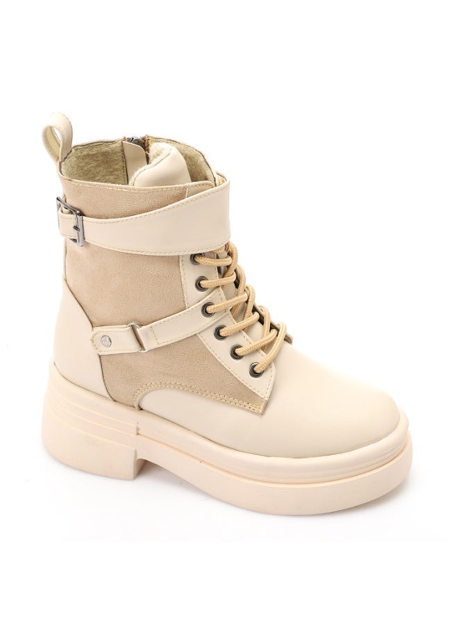 ICE CLUB Decorative buckle Mid Heel Ankle Boots - Beige - Image 1