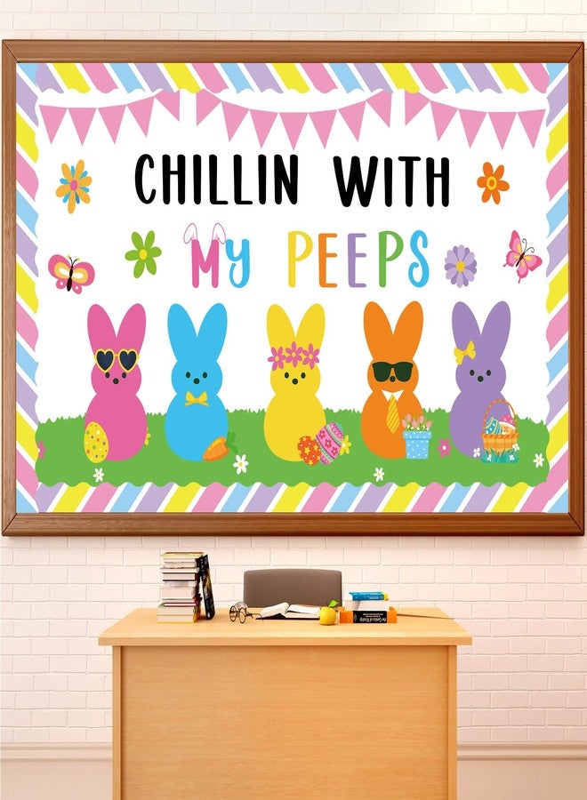 ojustbeok Easter Bunny Bulletin Board Set Easter Bunny Classroom Decoration Colorful Eggs Spring Bunny Flower Paper Cutouts for Spring Party Supplies School Classroom Home Office Nursery Chalkboard Wall Decor - Image 1