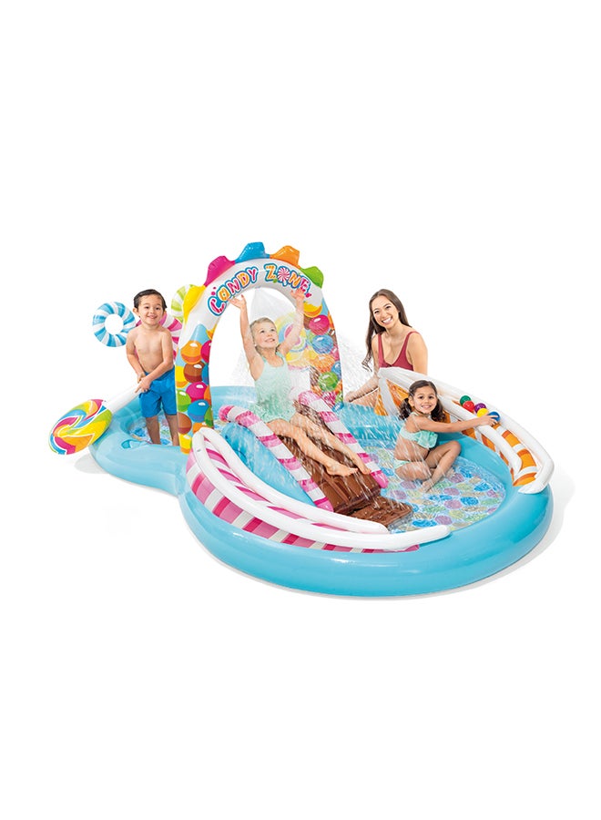 INTEX Inflatable Unisex Candy Zone Play Center Pool with Water Slide, Splash, Drain Plug & Repair Patch Included 294.64 cm x 190.5 cm x 129.54cm - Image 1