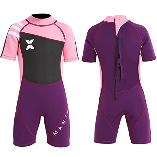 DIVE & SAIL Kids Wet Suit Shorty Suits Girls 2.5mm Neoprene Shorty Wetsuit UV Protection Keep Warm Short Sleeve Wetsuits for Swimming Diving Scuba S Size 18813PK-S - Image 1