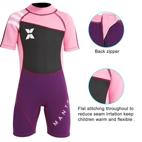 DIVE & SAIL Kids Wet Suit Shorty Suits Girls 2.5mm Neoprene Shorty Wetsuit UV Protection Keep Warm Short Sleeve Wetsuits for Swimming Diving Scuba S Size 18813PK-S - Image 5