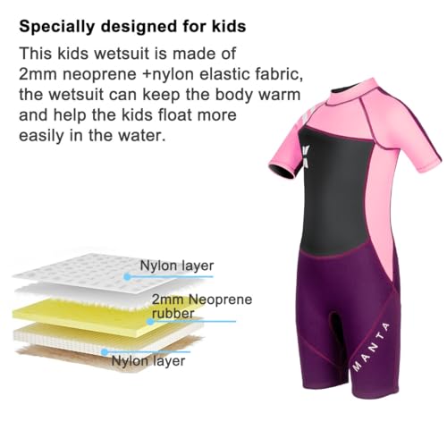 DIVE & SAIL Kids Wet Suit Shorty Suits Girls 2.5mm Neoprene Shorty Wetsuit UV Protection Keep Warm Short Sleeve Wetsuits for Swimming Diving Scuba S Size 18813PK-S - Image 2