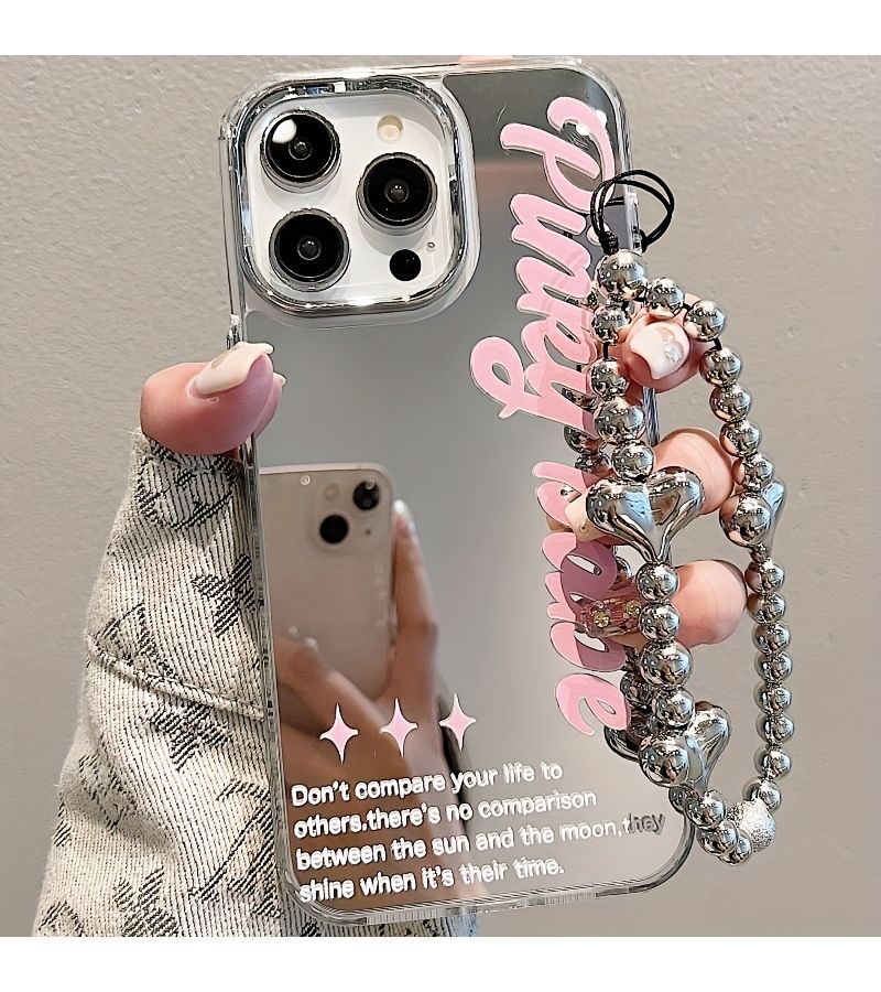 حافظة هاتف فضية تشبه المرآة مع سوار حبل لـ iPhone 11 Pro Max - Image 2