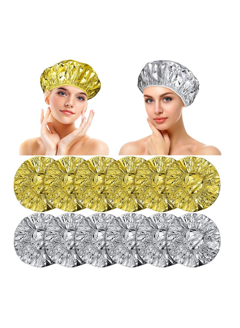 12 Pieces Deep Conditioning Caps Aluminum Foil Reusable Hair Processing Coloring Shower for Home Salon Use, Each Cap Measures Inches(Golden, Silvery) - Image 1