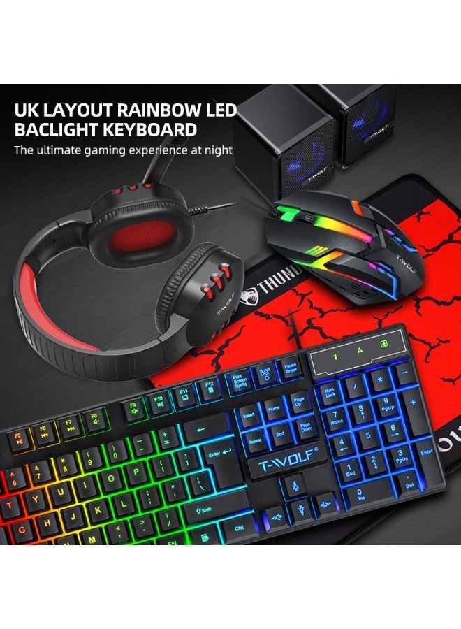 T-WOLF TF850 Gaming Keyboard Mouse and Gaming Headset and Speaker Mouse Pad Wired RGB Backlight Keyboard Combos for Computer PC - Image 2