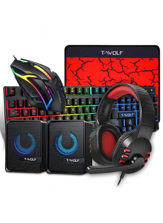 T-WOLF TF850 Gaming Keyboard Mouse and Gaming Headset and Speaker Mouse Pad Wired RGB Backlight Keyboard Combos for Computer PC - Image 5