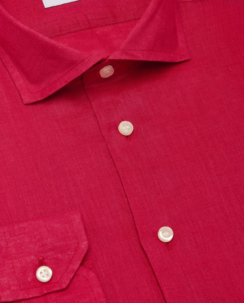 كاميتشسما قميص فاخر كتان بقصة ضيقة بلون أحمر