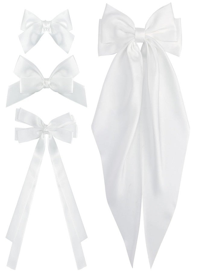 SuPoo 4pcs Satin White Hair Bow Clips for Women Girls - Bowknot Alligator Barrettes in Different Sizes (Large & Small), Oversized Aesthetic Coquette Hair Accessories - Image 1