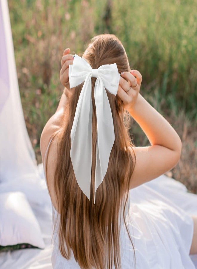 SuPoo 4pcs Satin White Hair Bow Clips for Women Girls - Bowknot Alligator Barrettes in Different Sizes (Large & Small), Oversized Aesthetic Coquette Hair Accessories - Image 2