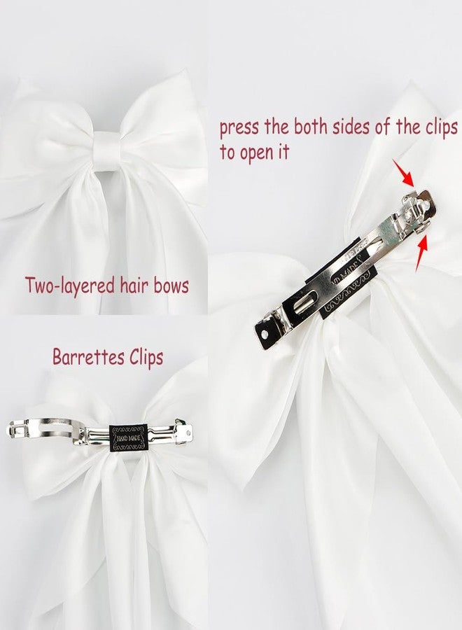 SuPoo 4pcs Satin White Hair Bow Clips for Women Girls - Bowknot Alligator Barrettes in Different Sizes (Large & Small), Oversized Aesthetic Coquette Hair Accessories - Image 5