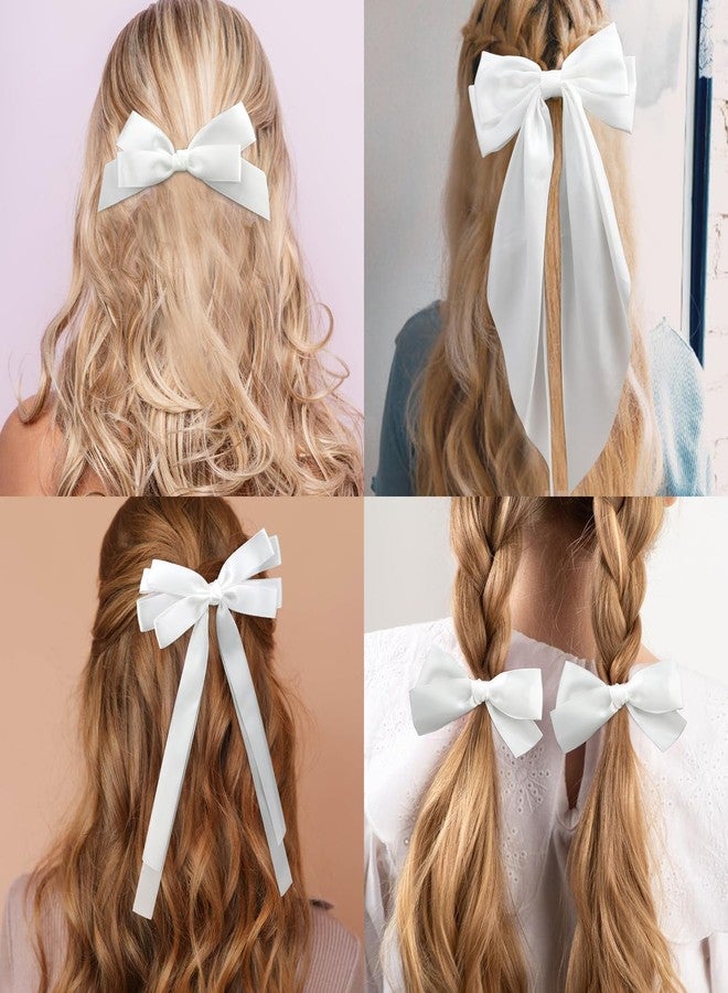 SuPoo 4pcs Satin White Hair Bow Clips for Women Girls - Bowknot Alligator Barrettes in Different Sizes (Large & Small), Oversized Aesthetic Coquette Hair Accessories - Image 3