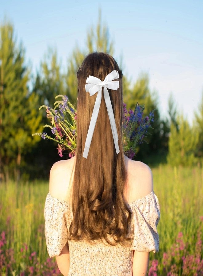 SuPoo 4pcs Satin White Hair Bow Clips for Women Girls - Bowknot Alligator Barrettes in Different Sizes (Large & Small), Oversized Aesthetic Coquette Hair Accessories - Image 4
