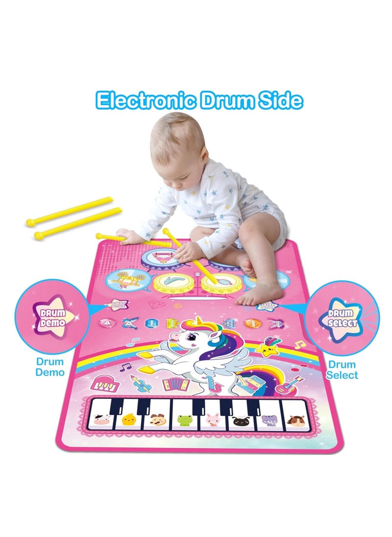 3 in 1 Piano Drum Babies Play Mat, Baby Activity Mat, Musical Toys Baby Floor Piano Drum Keyboard Mat, Piano Keyboard & Drum Animal Touch Unicorn Toys for Girls, Baby Toys (Unicorn Pink) - Image 5