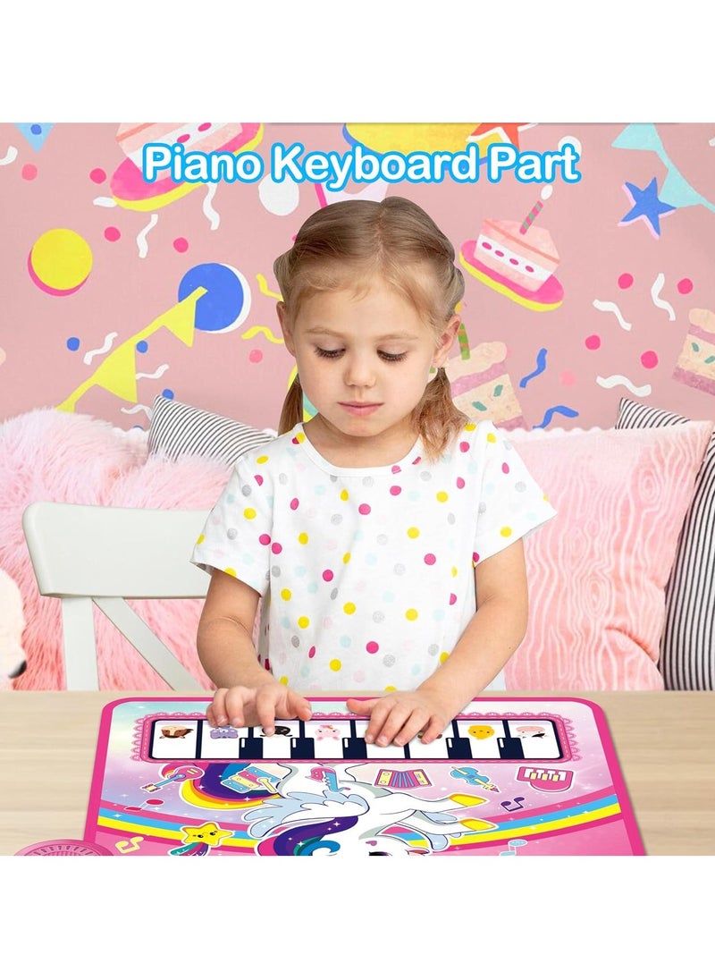 3 in 1 Piano Drum Babies Play Mat, Baby Activity Mat, Musical Toys Baby Floor Piano Drum Keyboard Mat, Piano Keyboard & Drum Animal Touch Unicorn Toys for Girls, Baby Toys (Unicorn Pink) - Image 4