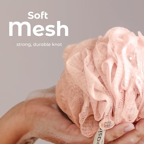 MainBasics Bath Shower Loofah Sponge Pouf Body Scrubber Exfoliator Body Wash Sponge (Set of 3, Earthy Love) - Image 3