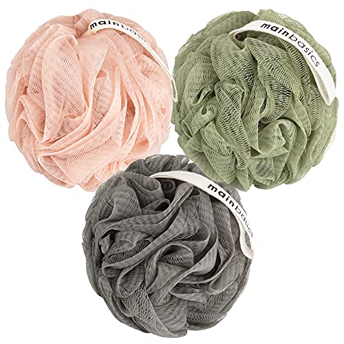 MainBasics Bath Shower Loofah Sponge Pouf Body Scrubber Exfoliator Body Wash Sponge (Set of 3, Earthy Love) - Image 1