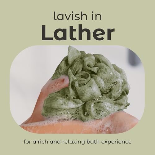 MainBasics Bath Shower Loofah Sponge Pouf Body Scrubber Exfoliator Body Wash Sponge (Set of 3, Earthy Love) - Image 4