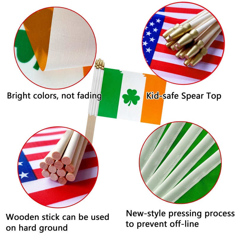 TSMD Ireland Irish Shamrock Stick Flag Saint Patrick's Day Clover Small Mini Hand Held Flags,5x8 Inch,12 Pack - Image 4