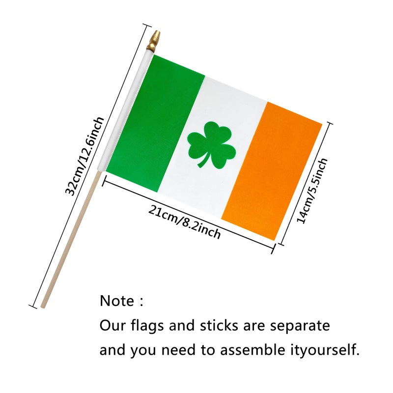 TSMD Ireland Irish Shamrock Stick Flag Saint Patrick's Day Clover Small Mini Hand Held Flags,5x8 Inch,12 Pack - Image 2